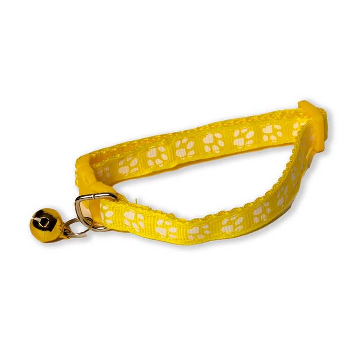 Zgarda Paws pentru pisici, Sarsaila, galbena, 17-33 cm