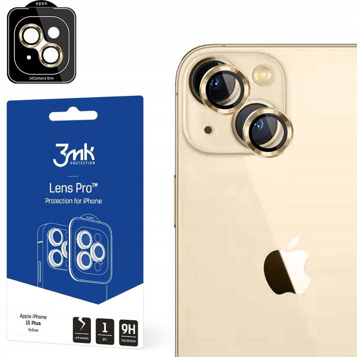 Folie protectie camera iPhone 15 Plus, 3MK, Transparent
