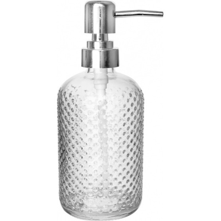 Szappan adagoló, Orion, Üveg, 0,45L, Átlátszó/Ezüst