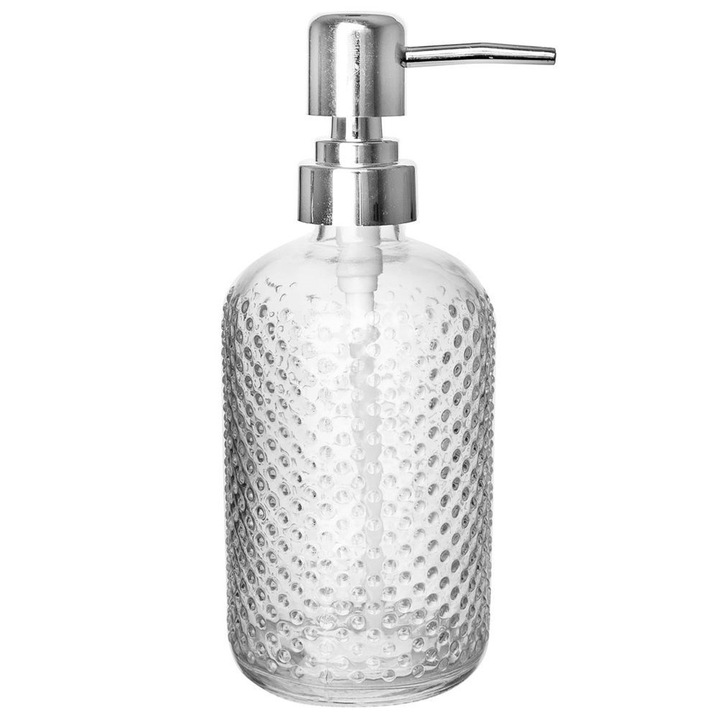 Dispenser sapun, Orion, Sticla, 0.45L, Transparent/Argintiu