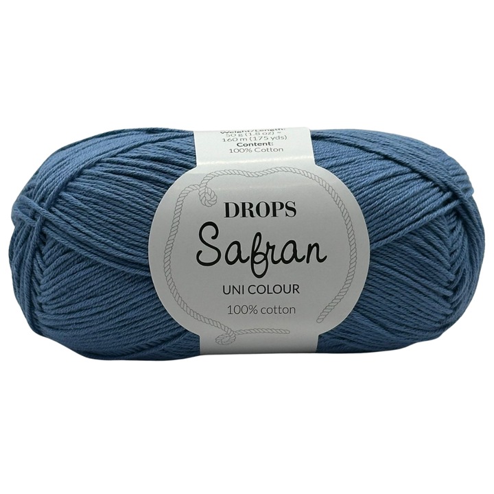 Fir de tricotat DROPS Safran – 100% bumbac egiptean pieptanat, certificat Oeko-Tex Clasa I, sigur pentru bebelusi si copii, culoare Albastru Denim