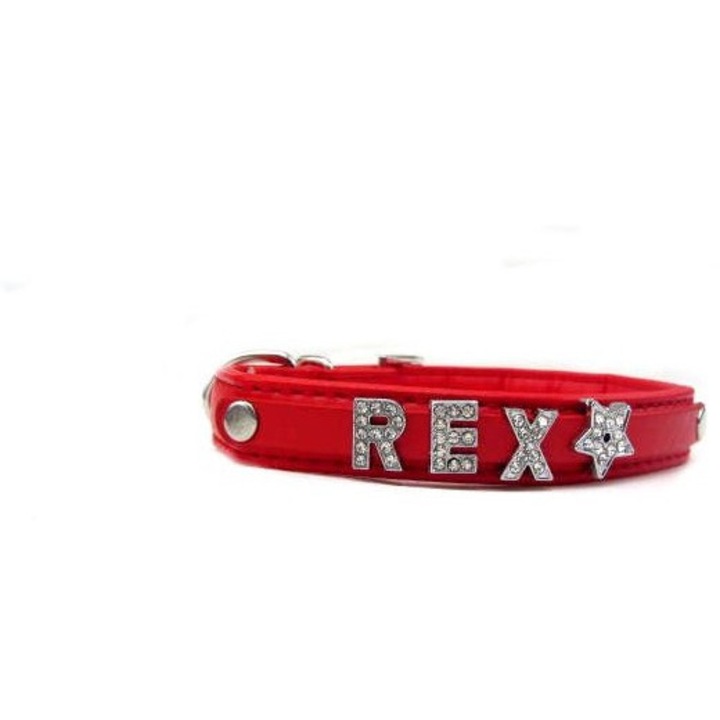 Zgarda pentru caini cu nume, love gifts, S/M/L, ecologica, neagra, roz, rosie, albastra