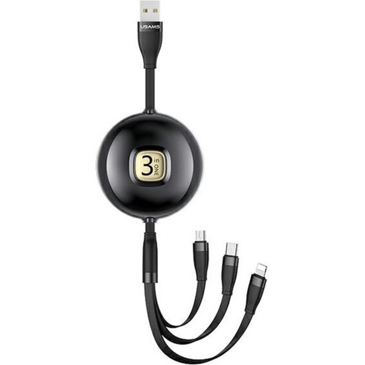 Cablu 3 in 1, Usams, 1 m, Negru