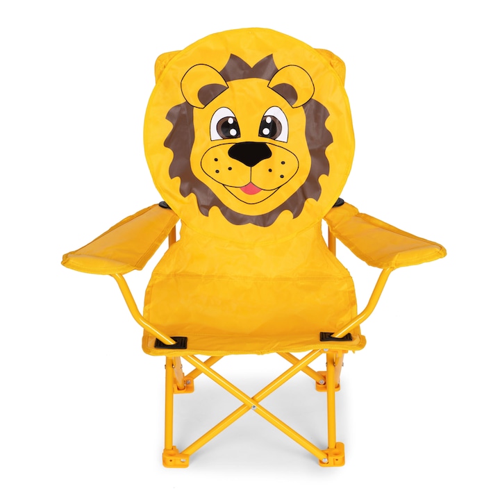 Összecsukható gyermek kemping szék hordozó táskával, oroszlán mintával, sárga
