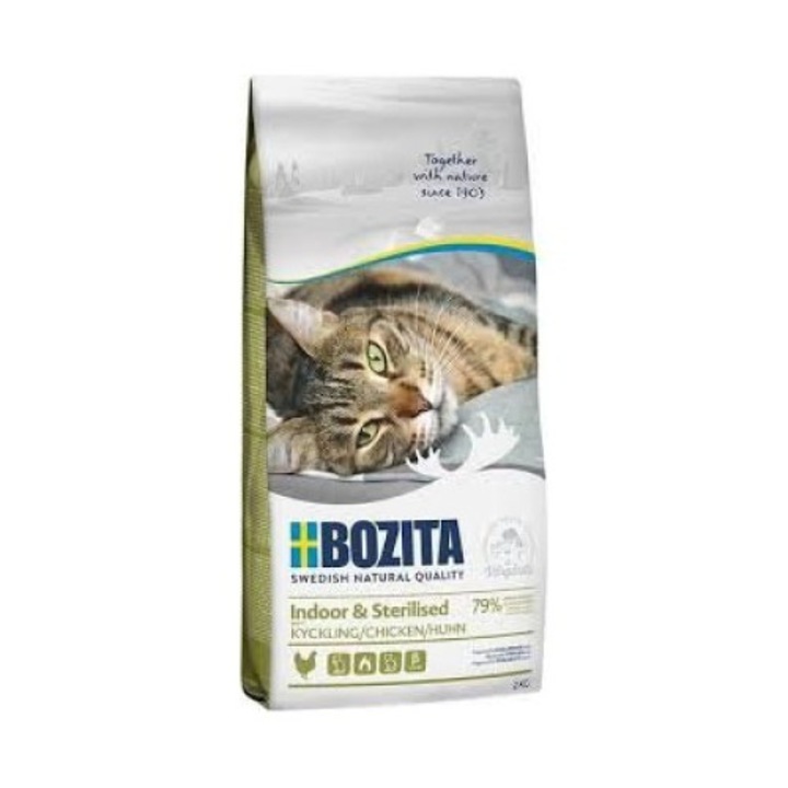 Hrana pentru pisici Bozita Feline Indoor Sterilised, cu pui, controlul greutatii, 2kg