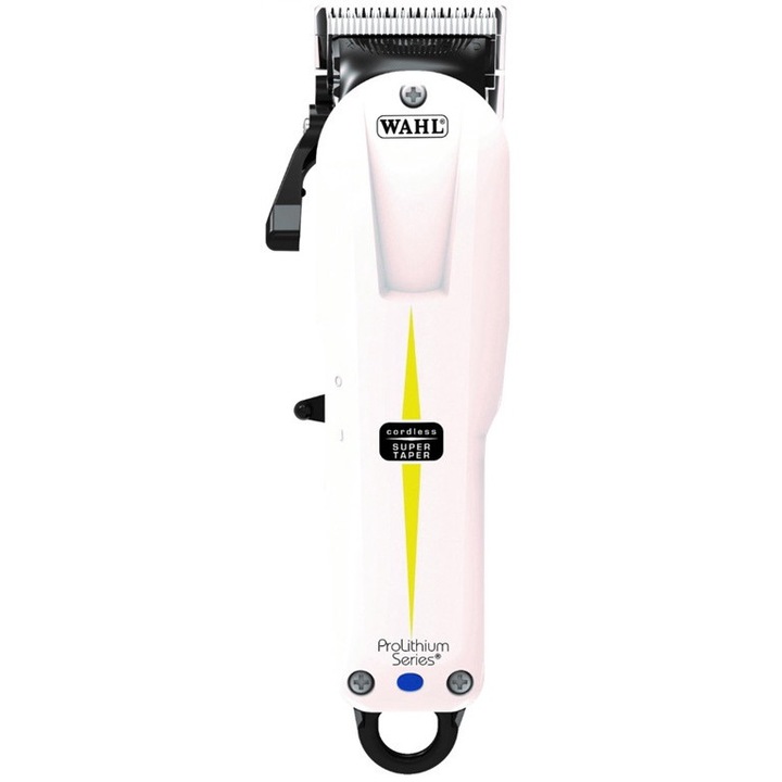 Masina de tuns fara fir + 4 lame plastic, Wahl Super Taper, Negru/Alb