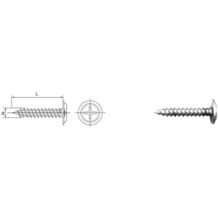 Surub cu saiba, Un, Galvanizat, 4.2x13mm, Argintiu