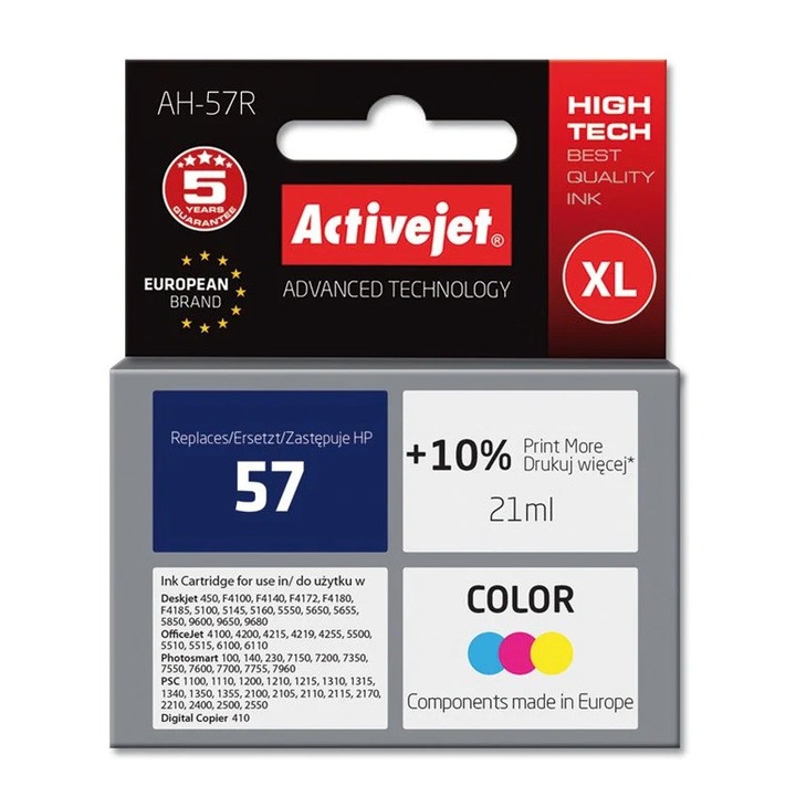 Cerneala pentru imprimanta, Activejet AH-57R (inlocuitor HP 57 C6657AE; Premium; 21 ml; color)