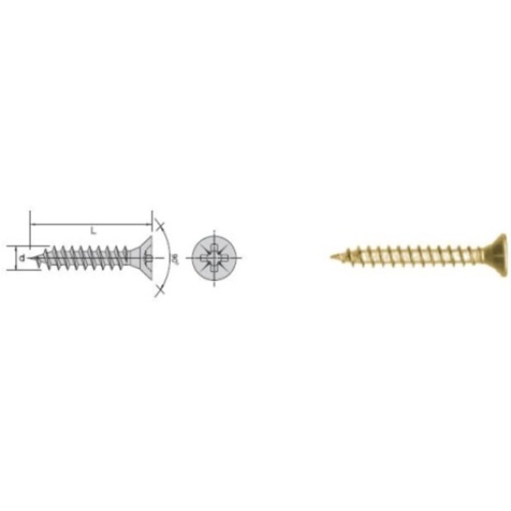 Surub, Un, Zinc, 2.5x16mm, Auriu