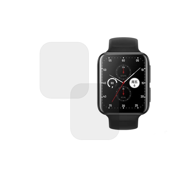 Set 2 x Folie compatibila cu Oppo Watch 2, InvisiFlex Full Glue, Silicon hydrogel regenerabil, Anti soc si anti spargeri, SlimLine NanoShield, Transparenta