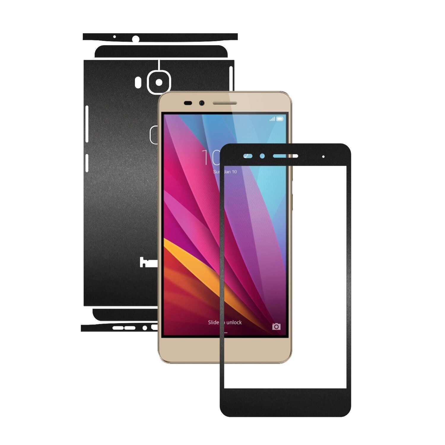 Folie de protectie Carbon Skinz, Husa de tip Skin Adeziv pentru Carcasa, Negru Mat dedicata Huawei Honor 5X