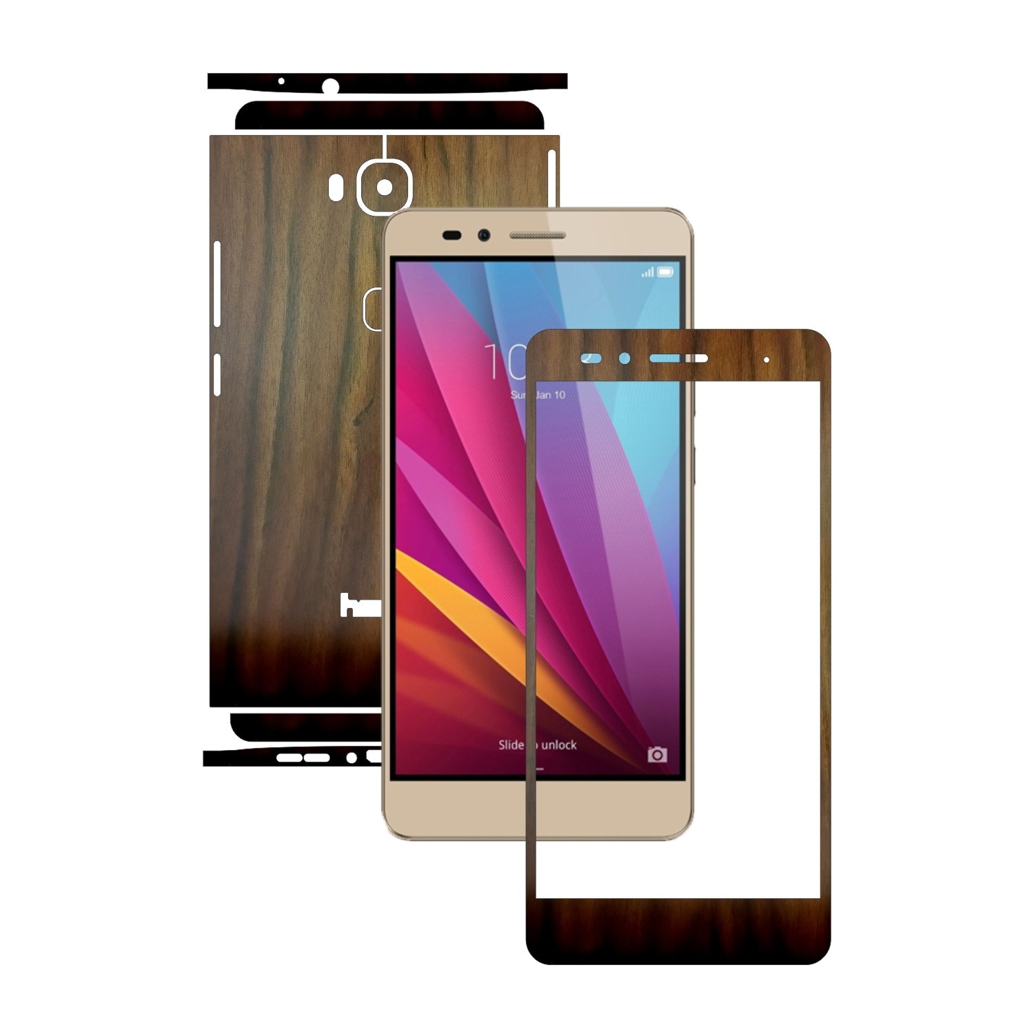 Folie de protectie Carbon Skinz, Husa de tip Skin Adeziv pentru Carcasa, Lemn Nuc Inchis dedicata Huawei Honor 5X