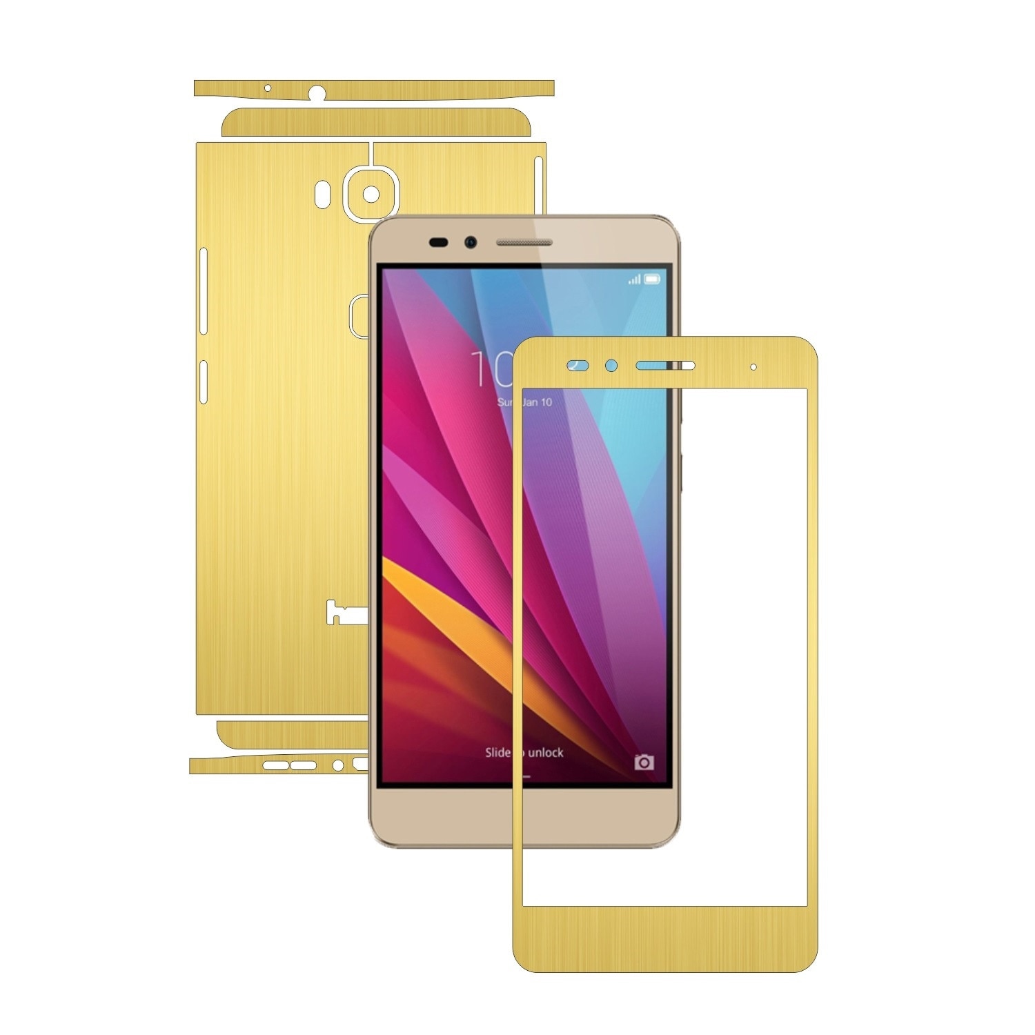 Folie de protectie Carbon Skinz, Husa de tip Skin Adeziv pentru Carcasa, Brushed Auriu dedicata Huawei Honor 5X