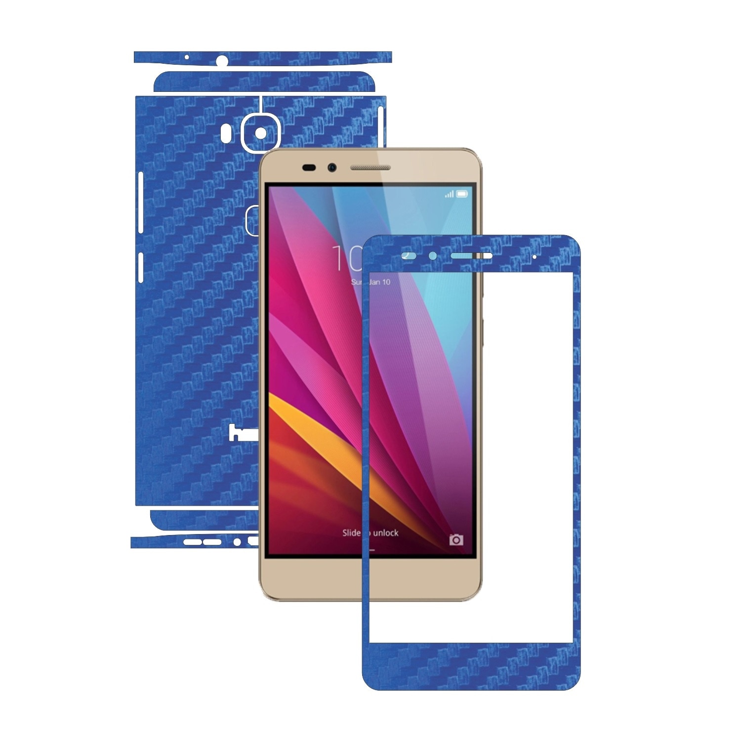 Folie de protectie Carbon Skinz, Husa de tip Skin Adeziv pentru Carcasa, Carbon Albastru dedicata Huawei Honor 5X