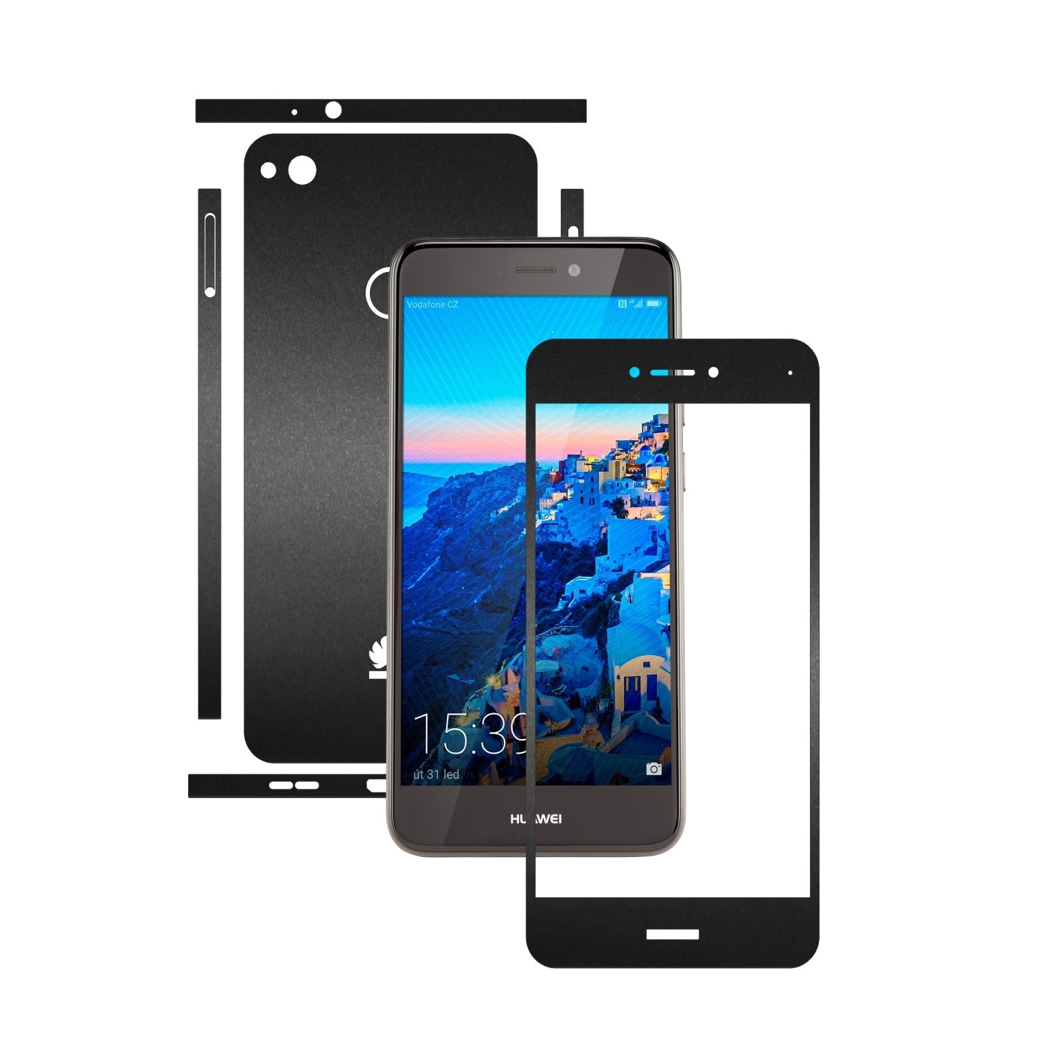 Folie de protectie Carbon Skinz, Husa de tip Skin Adeziv pentru Carcasa, Negru Mat dedicata Huawei P9 Lite 2017