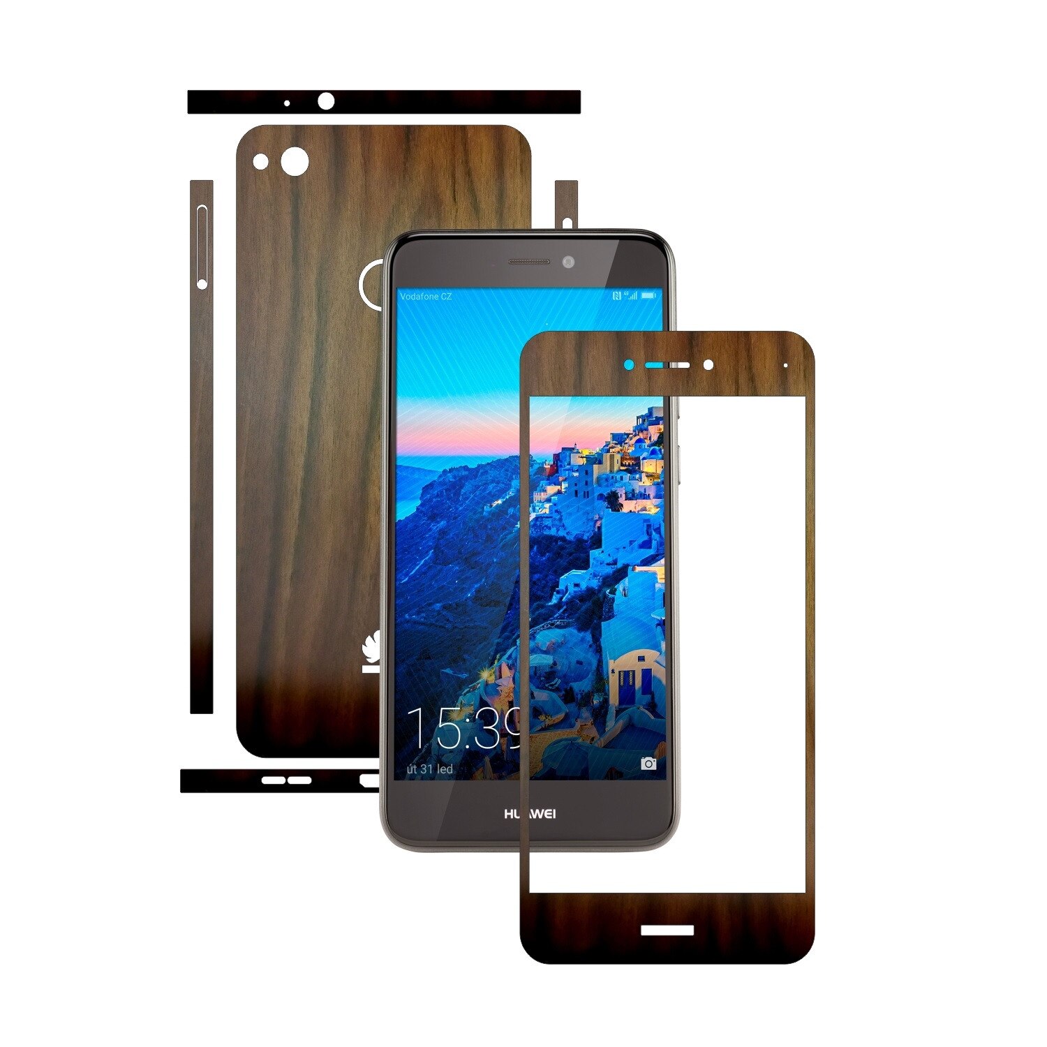 Folie de protectie Carbon Skinz, Husa de tip Skin Adeziv pentru Carcasa, Lemn Nuc Inchis dedicata Huawei P9 Lite 2017