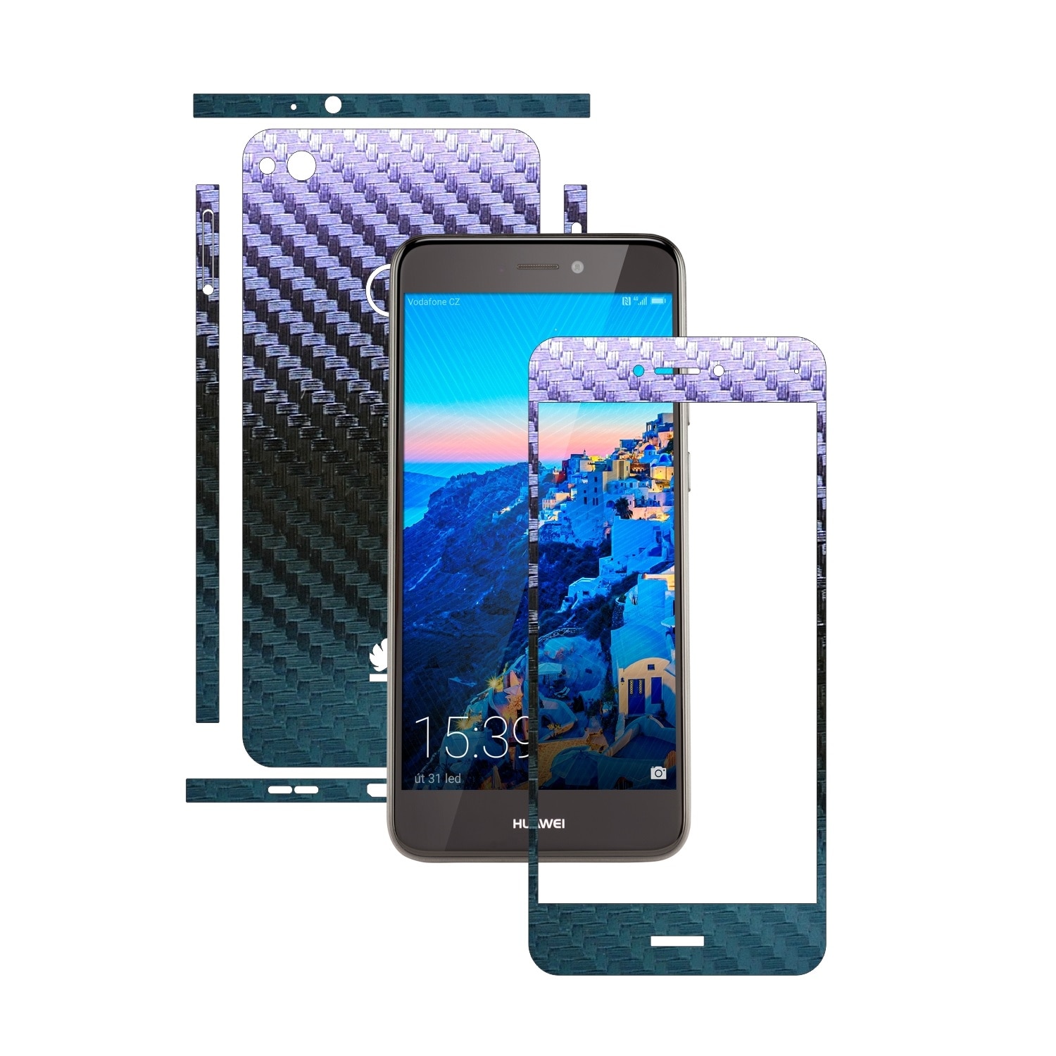 Folie de protectie Carbon Skinz, Husa de tip Skin Adeziv pentru Carcasa, Carbon Cameleon dedicata Huawei P9 Lite 2017