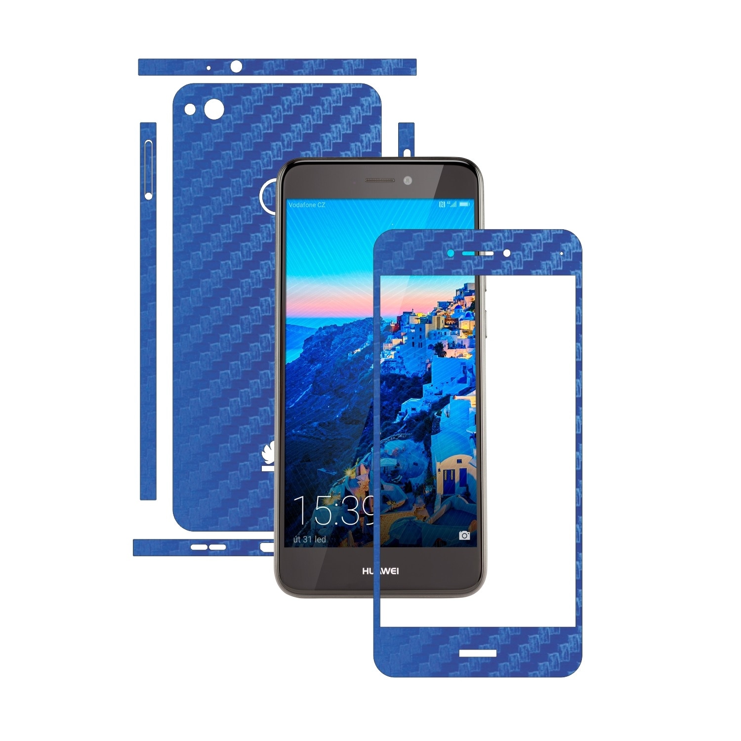Folie de protectie Carbon Skinz, Husa de tip Skin Adeziv pentru Carcasa, Carbon Albastru dedicata Huawei P9 Lite 2017