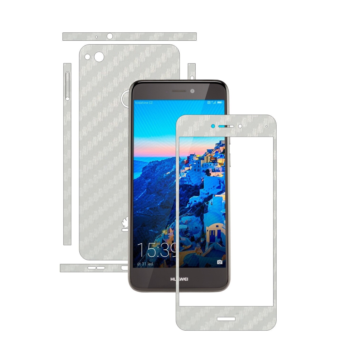 Folie de protectie Carbon Skinz, Husa de tip Skin Adeziv pentru Carcasa, Carbon Alb dedicata Huawei P9 Lite 2017