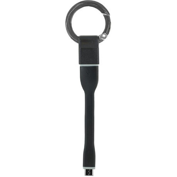 Kulcstartó Micro USB kábellel, BigBen, 2.1 A, 10 cm, Fekete