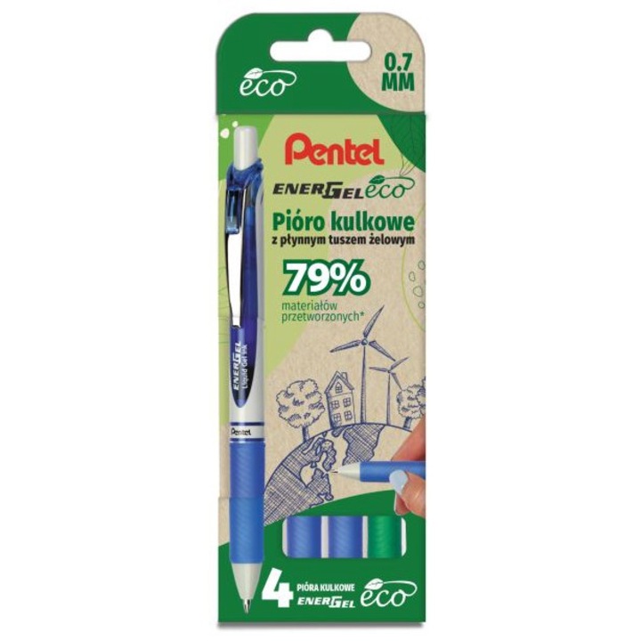 Set 4 buc de stilouri roller, PENTEL, 0,7 mm
