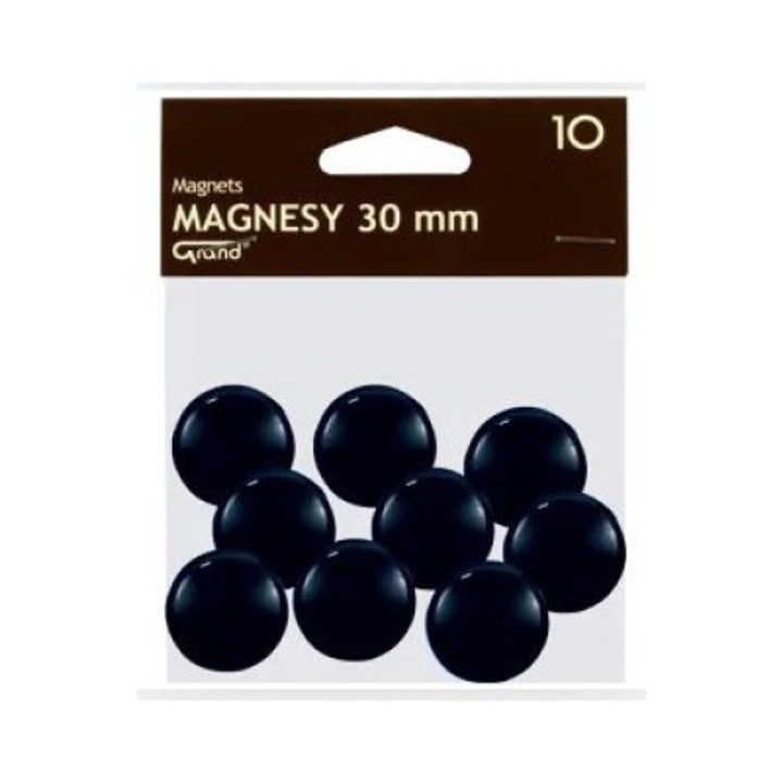 Set 10 magneti pentru tabla, Grand, Plastic, 30 mm, Negru