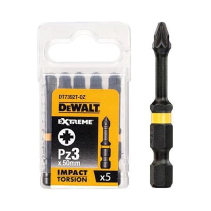 Комплект от 5 глави за ударна отвертка, DeWalt, 50 мм, черни