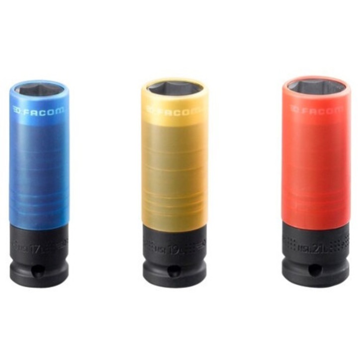 Комплект 3 гаечни ключове за гайки на джанти, Facom, Алуминий, 17/19/21 мм, Многоцветни