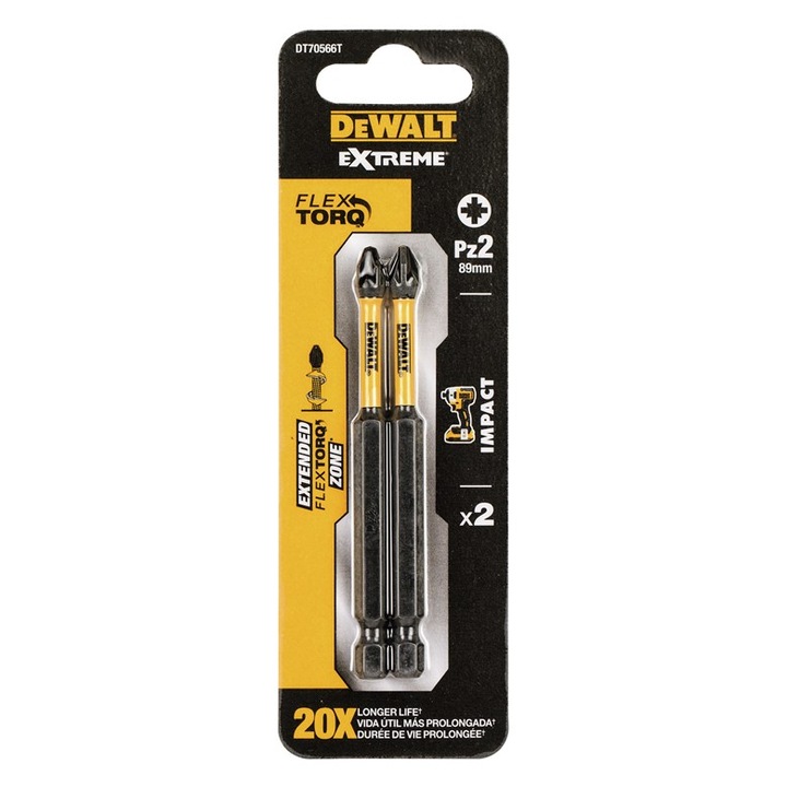 DeWALT - Bit de impact FlexTorq EXTREME, PZ2x89mm, 2 bucati [DT70566T-QZ]