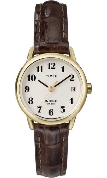 Ceas pentru femei, Timex, Inox/Piele naturala, Cuart, Auriu/Maro
