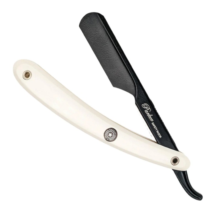 Brici de ras pentru barbati, Parker, Inox, Lama inlocuibila, Negru/Alb