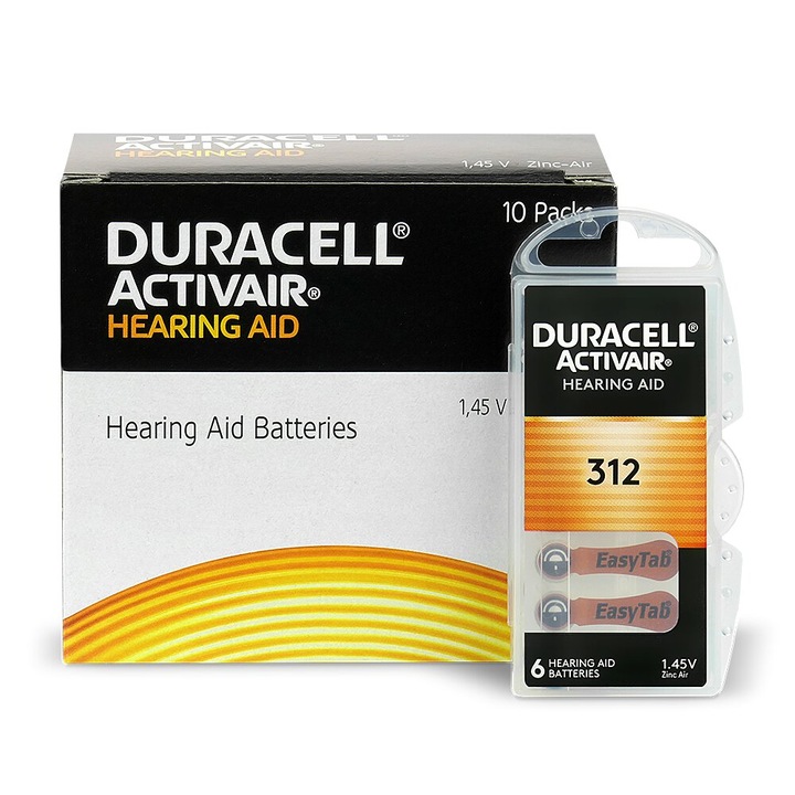 Set 6 baterii Duracell 312 pentru aparate auditive, zinc-air, 7.9x3.6mm