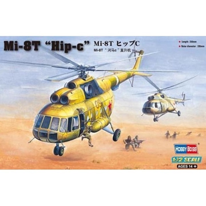 Военен хеликоптер, Hobby Boss, пластмаса, Mi-8T Hip-C, 1:72, многоцветен