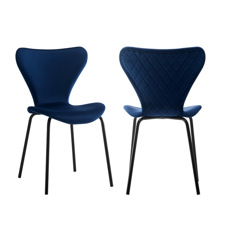 Set 2 scaune bucatarie living, horeca model cusatura pe spate, tapiterie catifea bluemarin max 120 KG, 50.5 X 46 X 81 cm, Fluture Femme