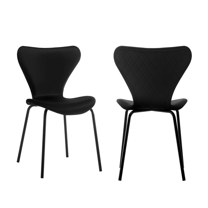 Set 2 scaune bucatarie living, horeca model cusatura pe spate, tapiterie catifea negre, max 120 KG, 50.5 X 46 X 81 cm, Fluture Femme