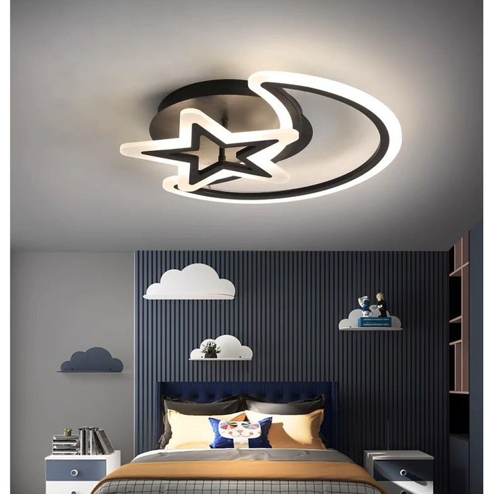 Lustra LED cu telecomanda, dimabila 3 tipuri de lumina, carcasa Neagra, 78W, clasa energetica F ZenLED