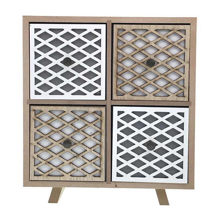 Fedeles doboz, műgyanta, 4 fiók, fa, 23x25 cm, többszínű