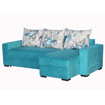 Coltar extensibil Rileft, reversibil, 245 x 140 x 97 cm, Turcoaz, Perne flori Coltar extensibil Rileft, reversibil, 245 x 140 x 97 cm, Turcoaz, Perne flori