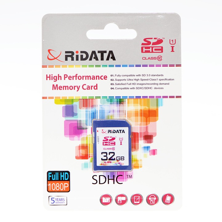 RiDATA SDHC карта, капацитет 32GB, UHS-I, клас на скорост C10