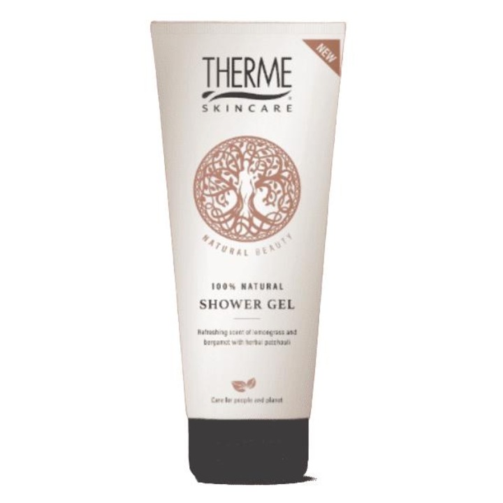 Natúr tusfürdő 200ml, Therme, 100%-ban természetes összetevőkkel, száraz és érzékeny bőrre is alkalmas, citromfű illatú, újrahasznosítható csomagolás