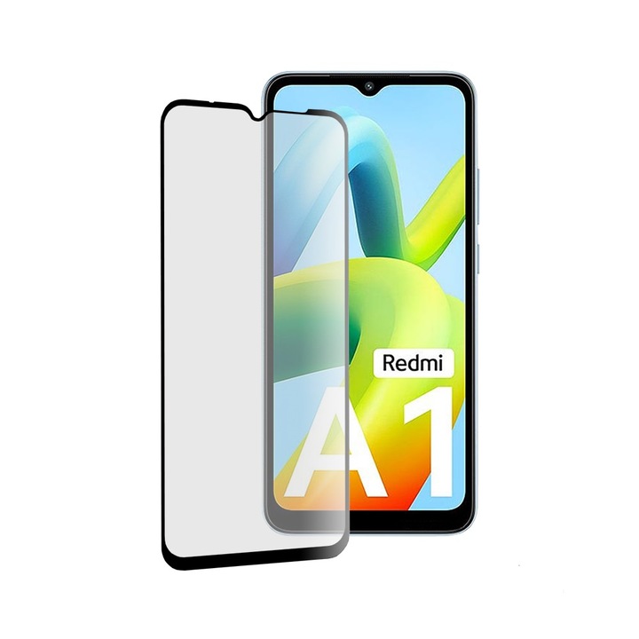 Xiaomi Redmi A1/A1 Plus/A2/A2 Plus kompatibilis védőfólia, rögzített üveg, fekete-átlátszó