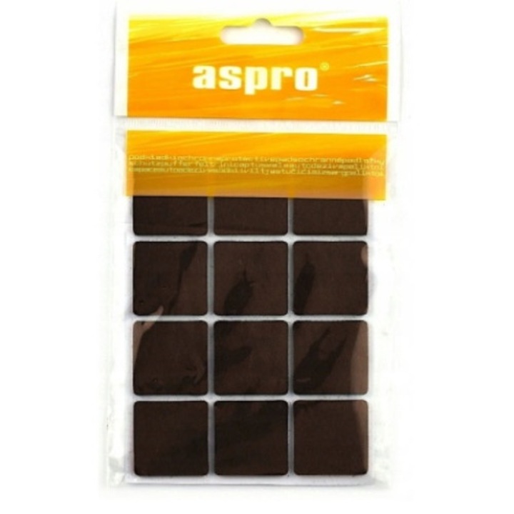 Set 12 protectii picioare mobila, Aspro, 2.8x2.8 cm, Maro