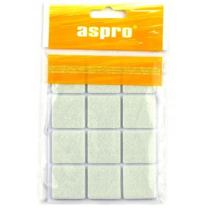 Set 12 protectii picioare mobila, Aspro, Fetru, 2.8x2.8 cm, Alb