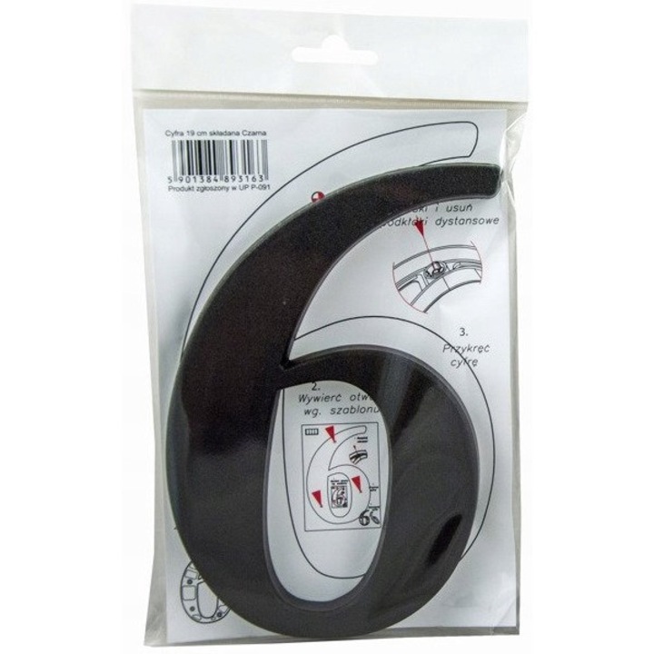 Numar pentru usa "6/9", LOB, Plastic, 19 x 12 cm, Negru