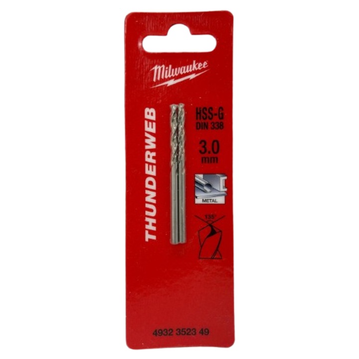 Set burghie HSS-G 3.0mm Thunderweb, 2 bucati, Milwaukee, 61x3mm, rezistent la impact