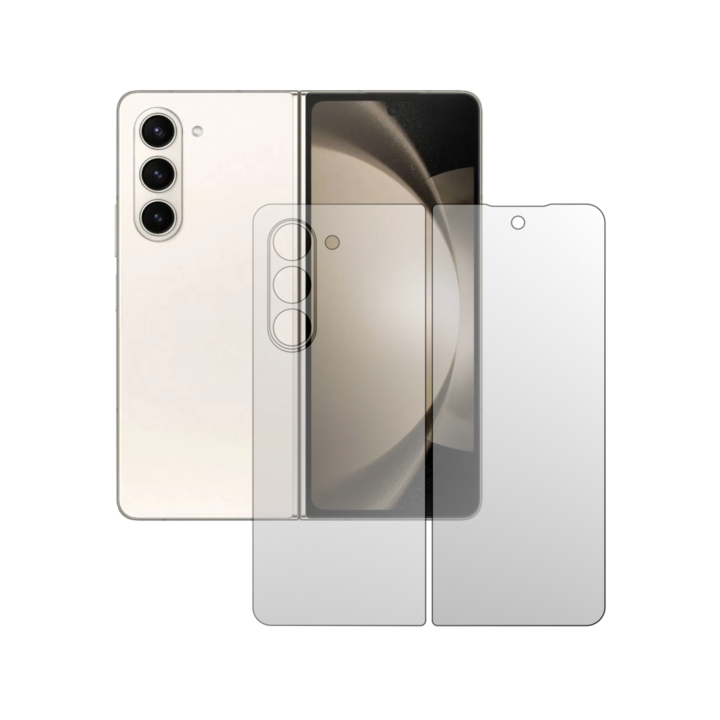2X Folie24 teljes testre kiterjedő képernyővédő fólia készlet, Samsung Galaxy Z Fold 5 telefonhoz, egyszerű lefedés, képernyő + hátlap, 1 szett Ultra-Clear + 1 szett matt, öntapadó, rugalmas, önregenerálódással