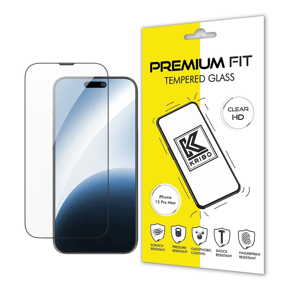 Folie Sticla pentru iPhone 15 Pro Max, Kribo Premium Fit cu filtru anti-praf, Transparenta Ultra HD, Protectie Ecran Premium, Full Cover, Full Glue