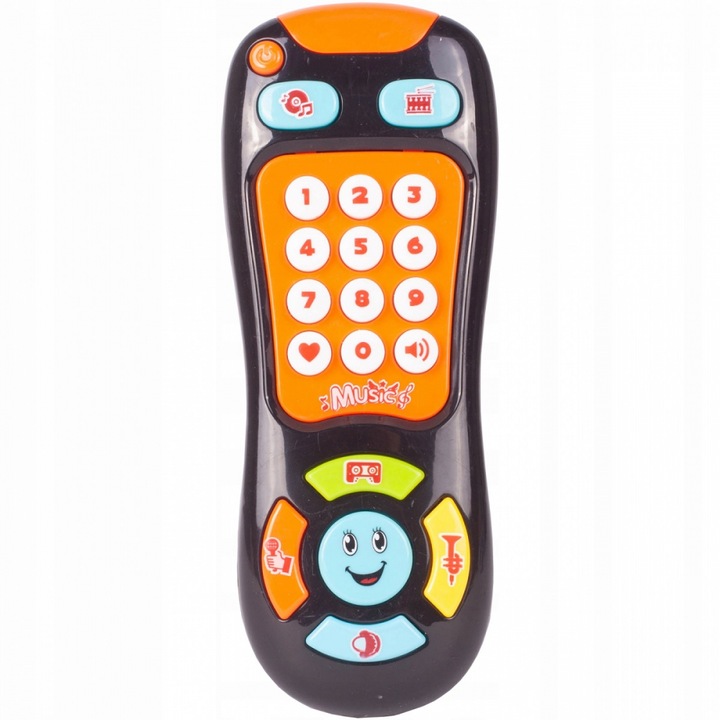 Telecomanda educationala pentru copii cu 18 butoane interactive, sunete si lumini, 6.5 x 3.5 x 16.5 cm, Black