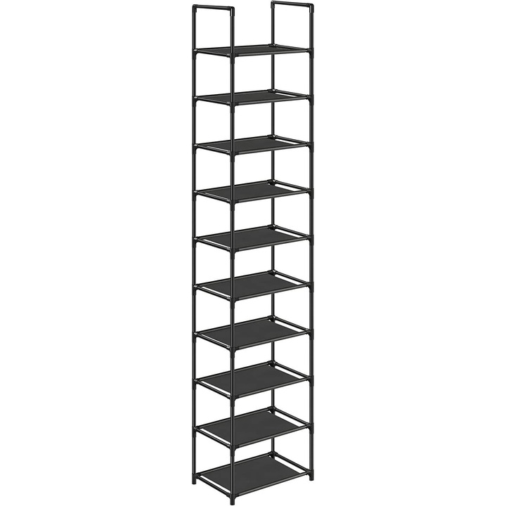 Dulap Pantofi, HowHomely, 10 Nivele, Stabil Si Durabil Cu Cadru Metalic Si Rafturi Din Material, Montaj Simplu, Economiseste Spatiu Prin Constructie Ingusta, Poate Fi Impartit In 2 Rafturi, Practic Pentru Hol, Dressing Si Dormitor, Negru