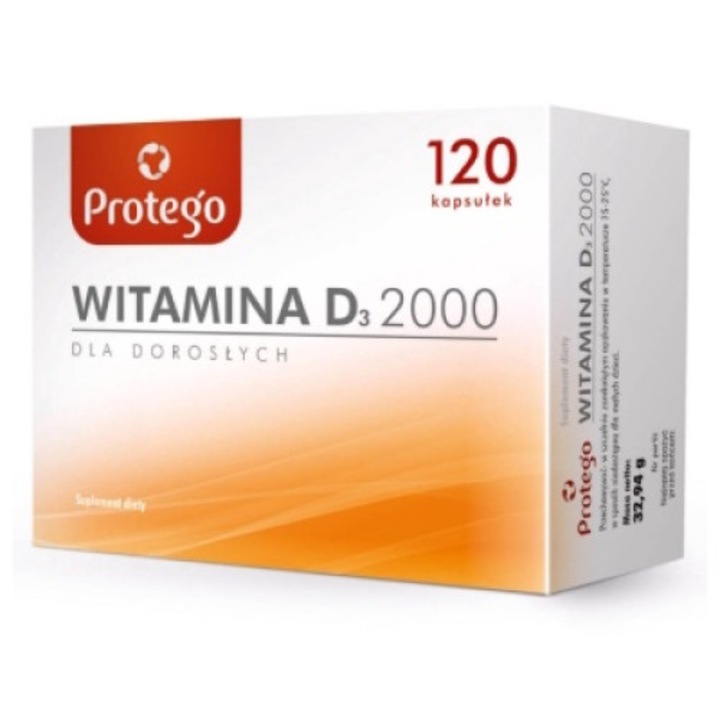 Хранителна добавка Витамин D3 2000, Protego, 120 капсули
